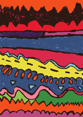 Stylized graphic textured colorful background. Pastel hand-drawn painting.