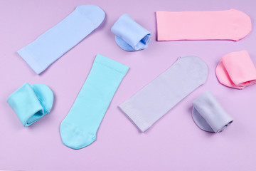 Colorful collection of cotton socks.