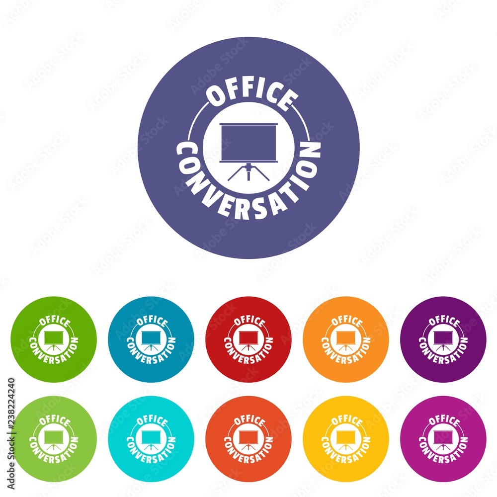 Poster conversation office icons color set vector for any web design on white background