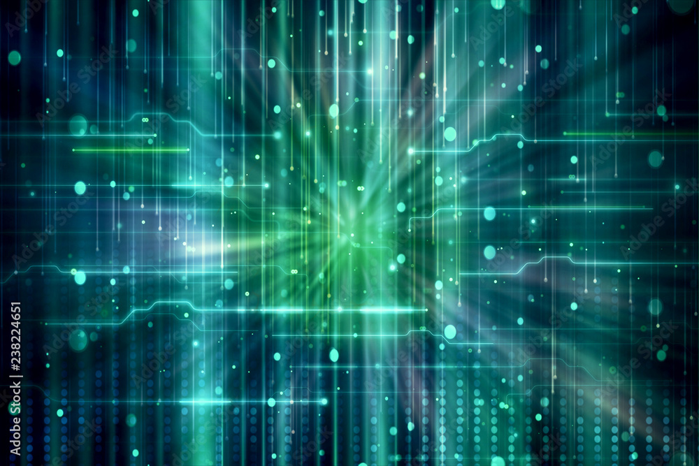 Poster artistic abstract multicolored cyan wormhole background visualized in beams of light flowing