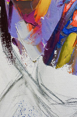 Fragment. Multicolored texture painting. Abstract art background. oil on canvas. Rough brushstrokes of paint. Closeup of a painting by oil and palette knife. Highly-textured, high quality details.