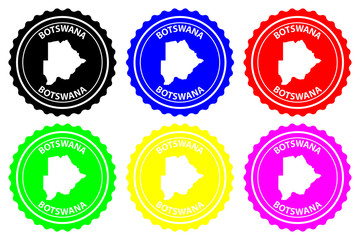 Botswana - rubber stamp - vector, Botswana map pattern - sticker - black, blue, green, yellow, purple and red