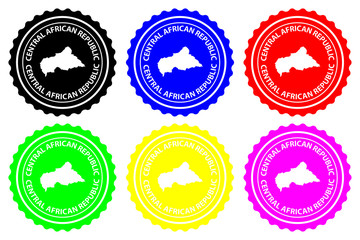 Central African Republic - rubber stamp - vector, Central African Republic (CAR) map pattern - sticker - black, blue, green, yellow, purple and red