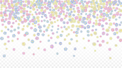 Vector Realistic Colorful Petals Falling on Transparent Background.  Spring Romantic Flowers Illustration. Flying Petals. Sakura Spa Design. Blossom Confetti. Design Elements for Wedding Decoration.