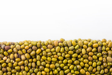 Layer of soya beans in section isolated on white background. Agriculture poster concept