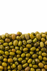 Layer of soya beans in section isolated on white background. Agriculture poster concept
