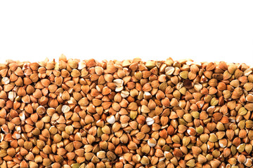 Layer of soya beans in section isolated on white background. Agriculture poster concept