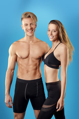 Fototapeta na wymiar shirtless couple dit for fitness