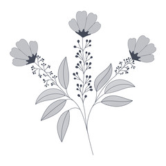 flowers with branches and leaves isolated icon