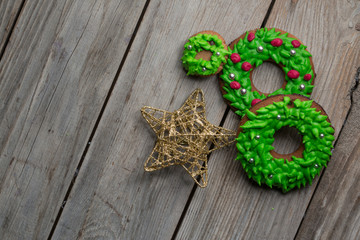 Christmas ginger bread cookies old timber table background for graphic and web design, Modern simple internet concept. Trendy for website design web or mobile app