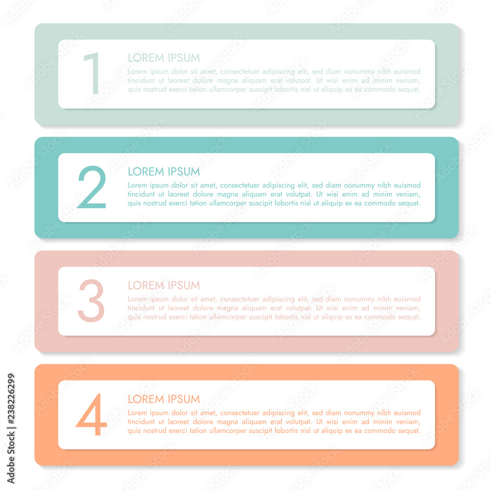 Poster set of four horizontal colorful infographics labels of paper with numbers and text, banner isolated 