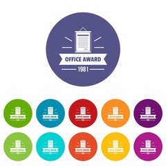 Award office icons color set vector for any web design on white background