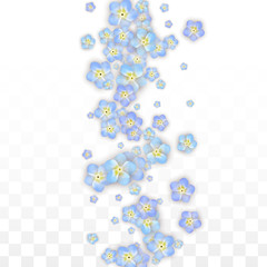 Blue Vector Realistic Blue Petals Falling on Transparent Background.  Spring Romantic Flowers Illustration. Flying Petals. Sakura Spa Design. Blossom Confetti. Design Elements for Wedding Decoration.