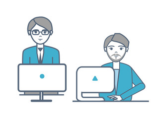 Males Wearing Formal Suits Sitting Laptops Vector