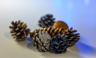 Christmas cones on the white table