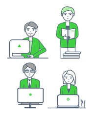 Male and Female Collaboration at Office Set Vector