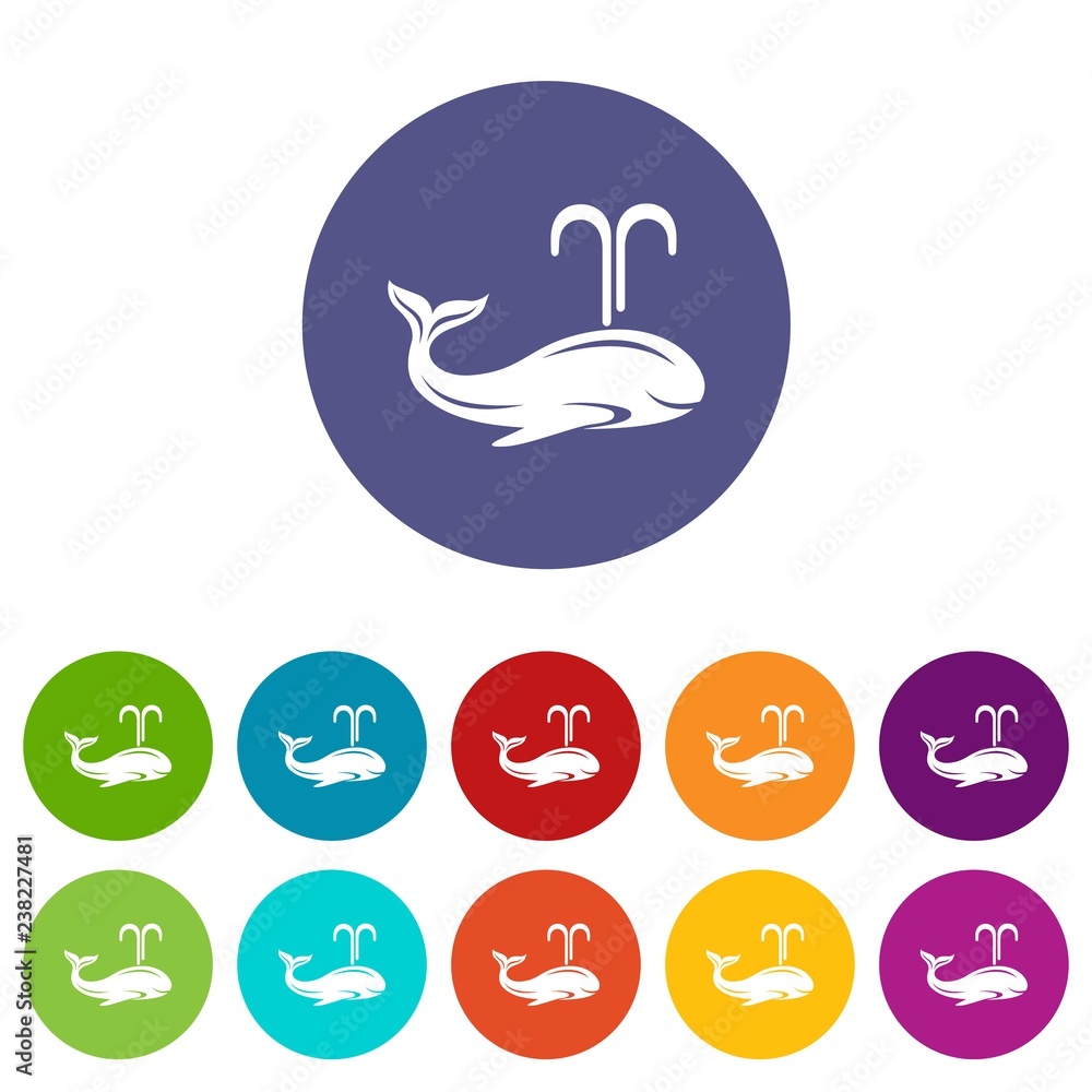 Poster whale icons color set vector for any web design on white background