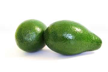 two avocado on white background