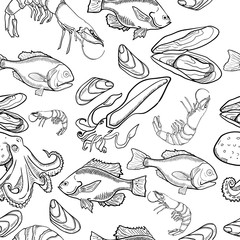 Obraz premium Pattern with set of sea food products