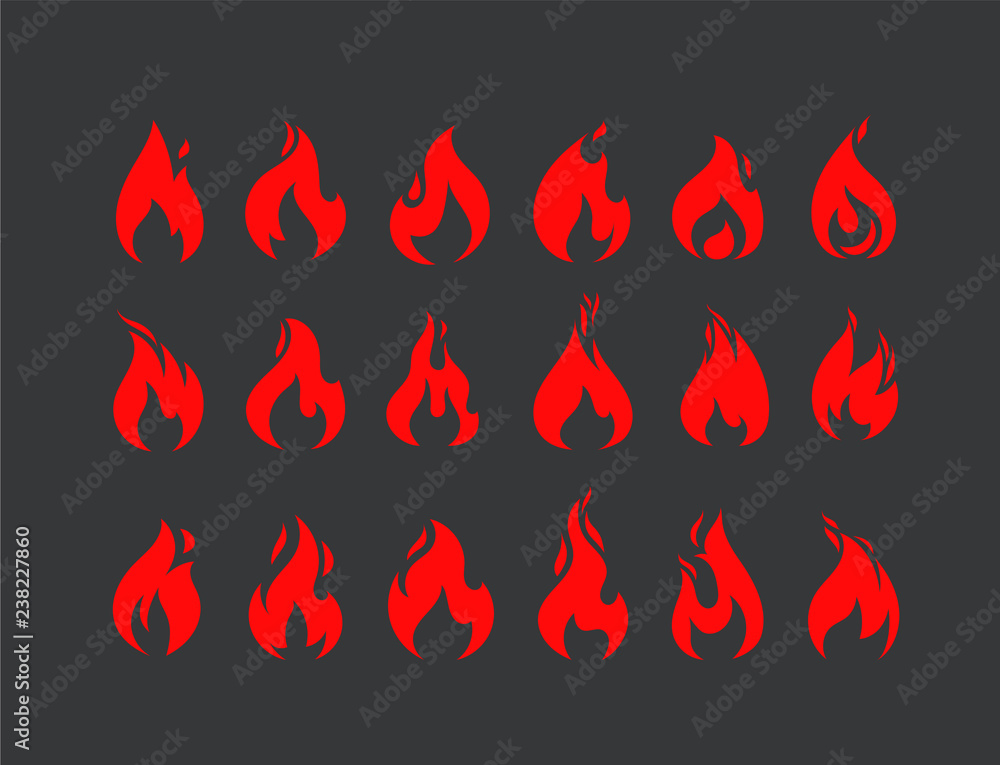 Poster burning flames vector set. vector collection