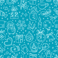 Christmas doodle seamless pattern. Vector illustration