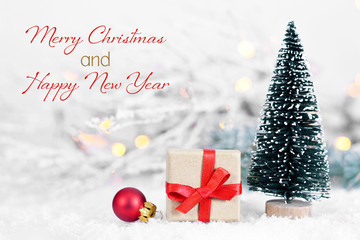 Merry Christmas and Happy New Year. Christmas gift and Christmas decoration