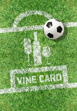 Cover for cafe menus or a sports bar with soccer themes and headlines on the background of grass and marking a soccer field