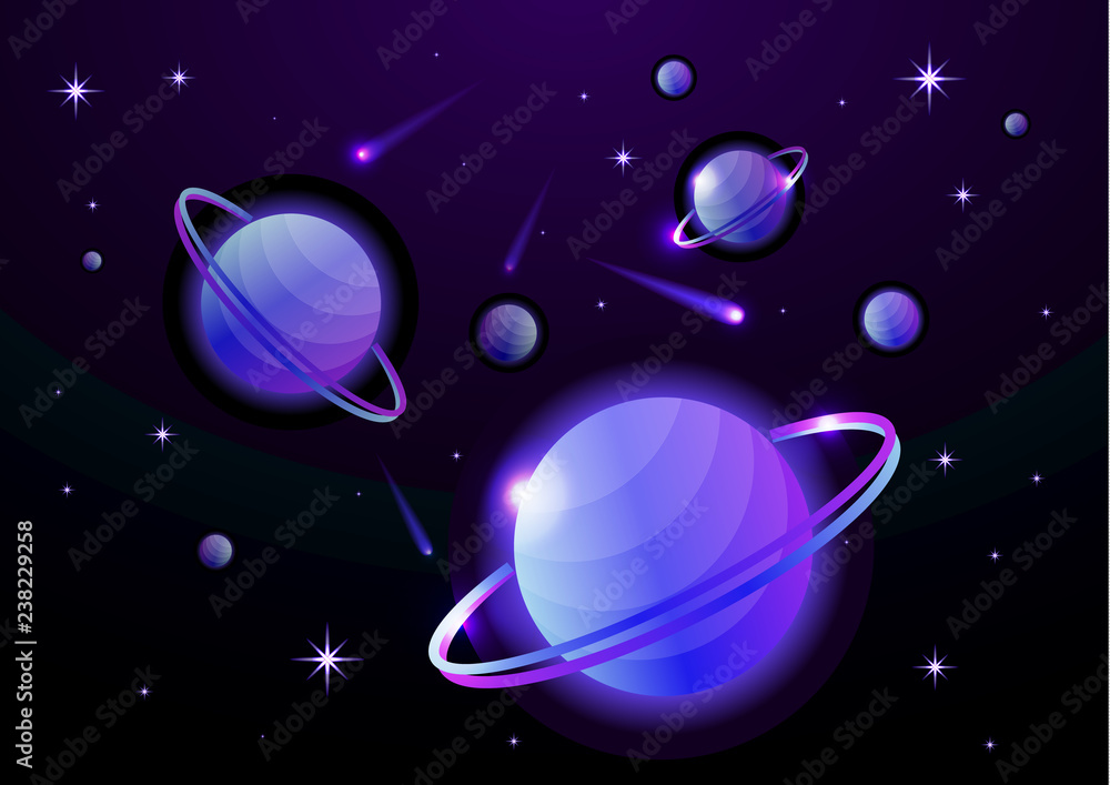 Wall mural fantastic space background with planets with ring, stars and comets. astronomy and space, celestial 