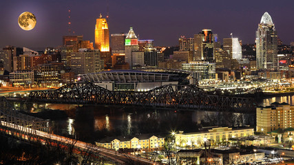 Rising moon above Cincinnati, Ohio