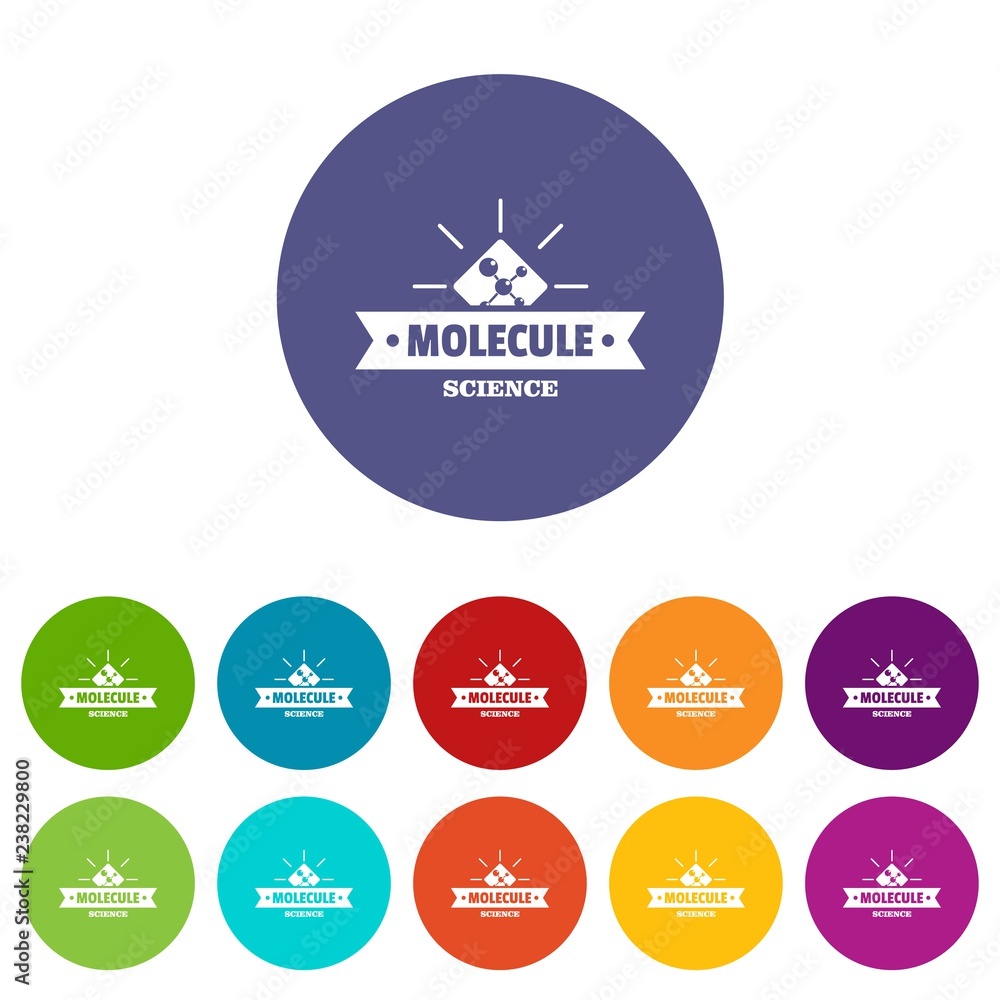 Poster molecule science icons color set vector for any web design on white background