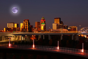 Rising moon above Louisville, Kentucky