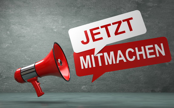 3D Illustration Megaphone jetzt mitmachen