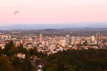 Rising moon above Portland, Oregon