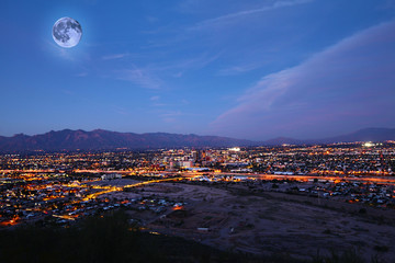 Moon rising above Tucson, Arizona
