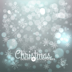 Bokeh lights and snowflakes chritmas background