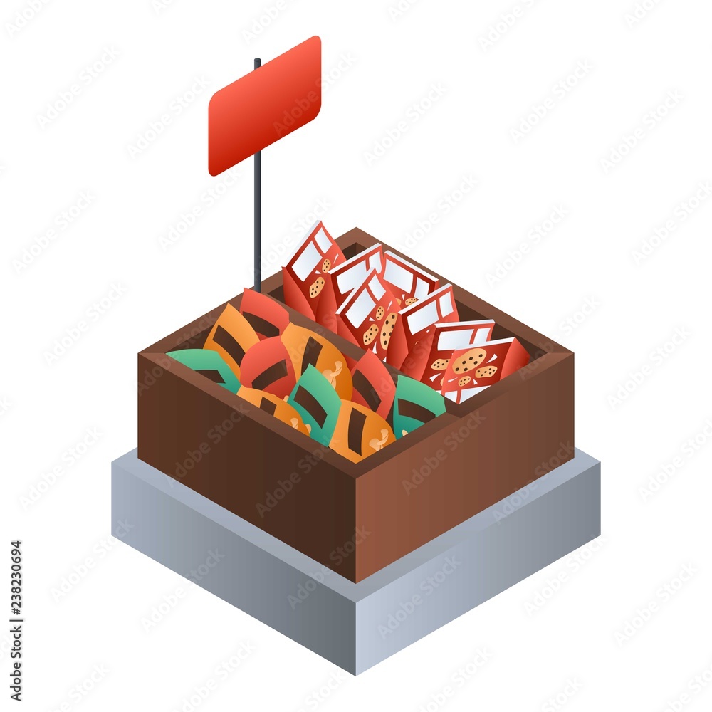 Poster market biscuit box icon. isometric of market biscuit box vector icon for web design isolated on whit