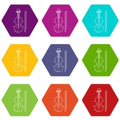Contrabass icons 9 set coloful isolated on white for web