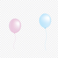 Set of pink, blue transparent with confetti helium balloon isolated in the air. Party decorations for a birthday, anniversary, celebration, wedding. vector.