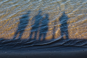 Shadows on sunny wavy water in muted gold and green