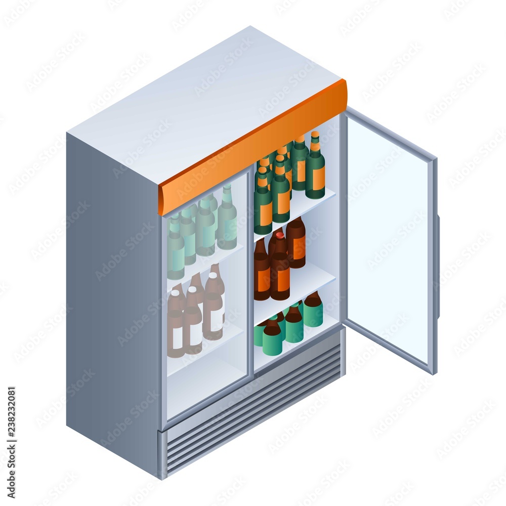 Poster open drink fridge icon. isometric of open drink fridge vector icon for web design isolated on white 