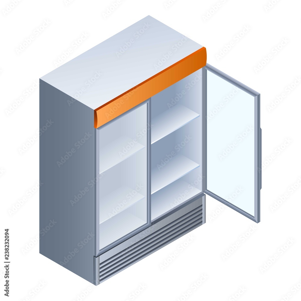 Poster empty open drink fridge icon. isometric of empty open drink fridge vector icon for web design isolat