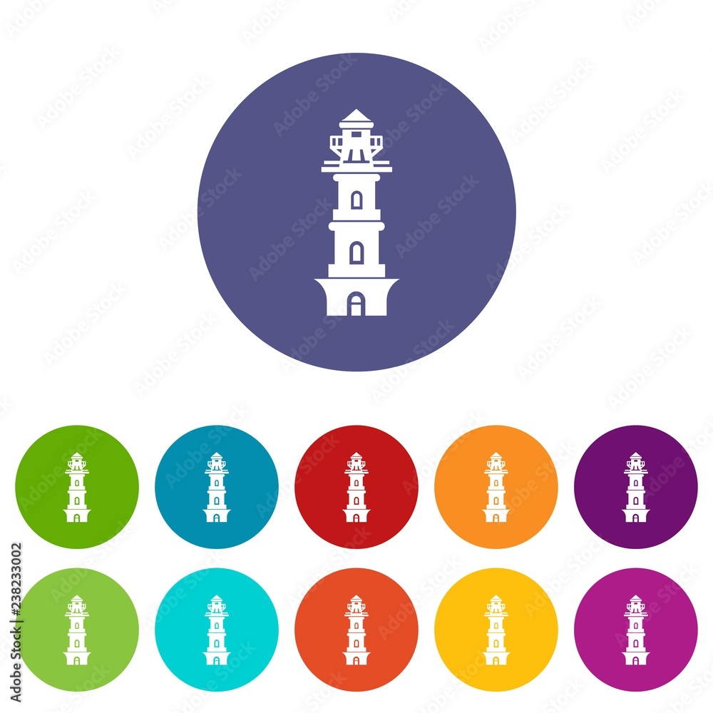 Poster coast lighthouse icons color set vector for any web design on white background