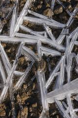 Abstract ice formations on the ground.