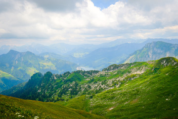 Typical summer mountains Switzerland landscape at sunny day time