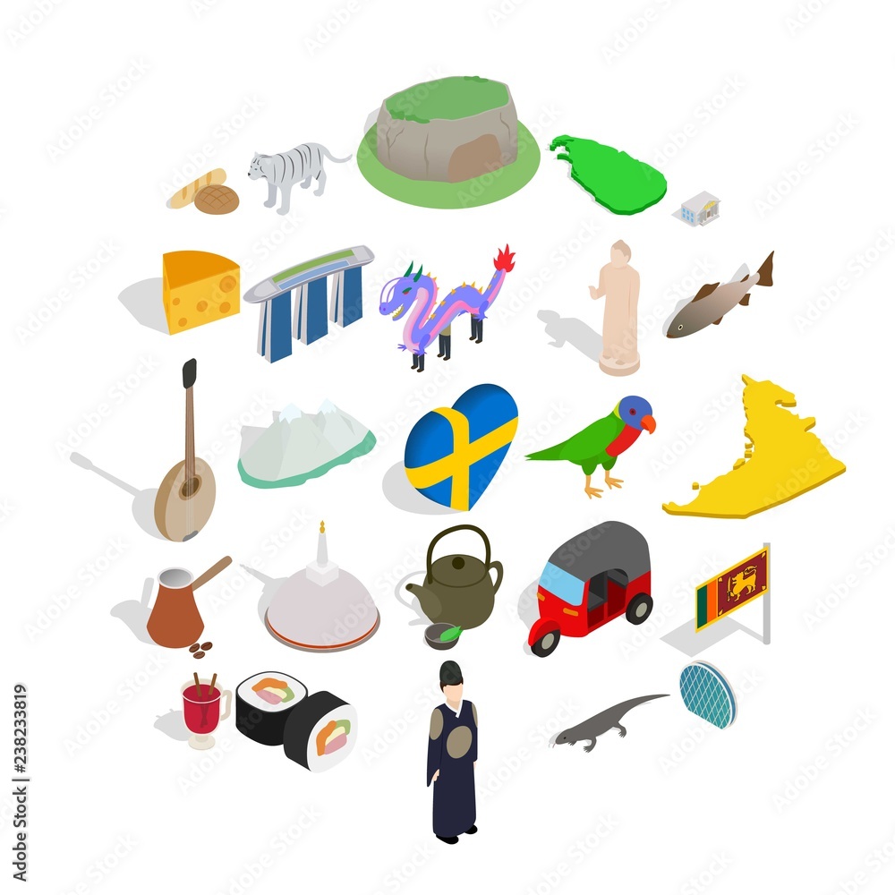 Poster sight icons set. isometric set of 25 sight vector icons for web isolated on white background