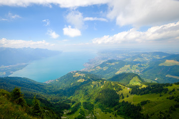Aerial landscape of Geneva lake at summer time