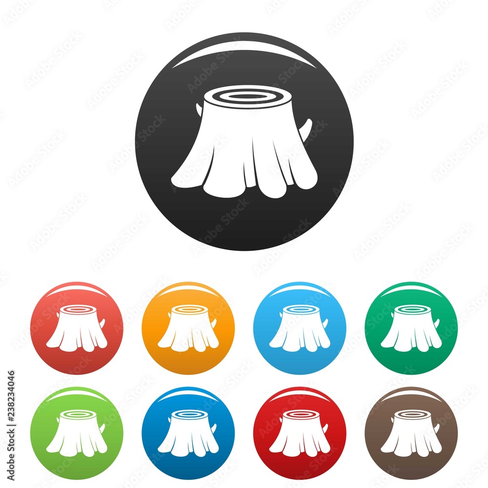 Poster tree stump icons set 9 color vector isolated on white for any design