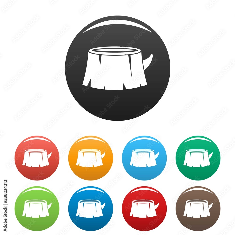 Aufkleber old tree stump icons set 9 color vector isolated on white for any design