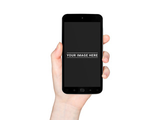 Isolated woman hand holding modern smartphone 3d rendering