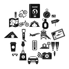 Tourist trip icons set. Simple set of 25 tourist trip vector icons for web isolated on white background